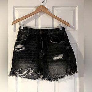 Zara Black Distressed Shorts